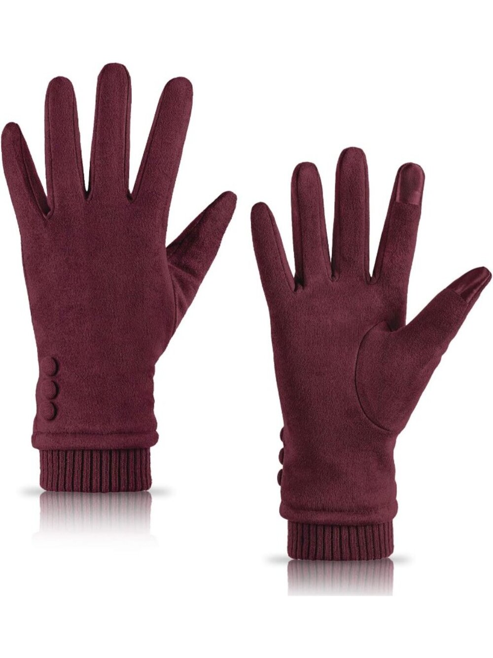 Women's Red Cold Weather Winter Fleece Lined Thick Warm Suede Casual Gloves